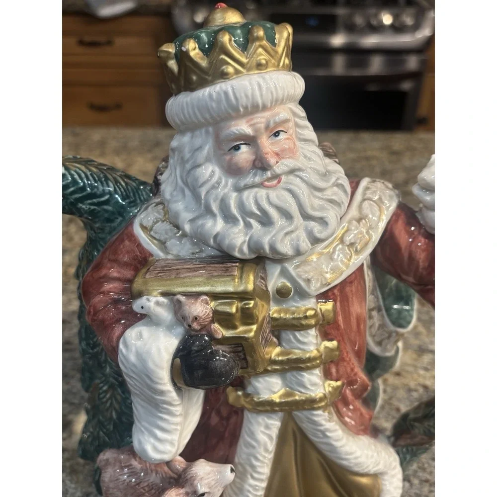 VTG Fitz and Floyd King Wenceslas Santa‎ Christmas Teapot Pitcher Omnibus 1995